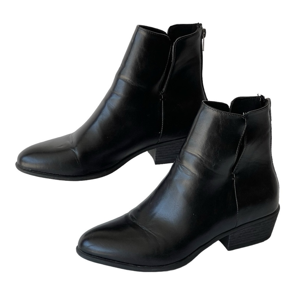Pierre Dumas Women's Black Leather Boots Cut Out Ankle Bootie Low Heels, Sz 11